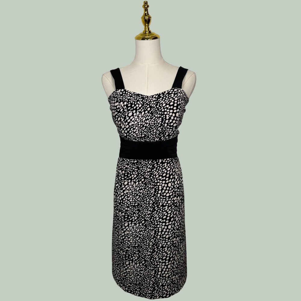 olivia matthews Y2K black white polka dot midi dress quirky retro office siren - Picture 1 of 8